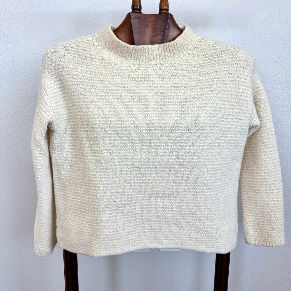 Vince Wool Cashmere Sweater XS Ivory Italian Yarn Mock Neck Boxy Knit Luxury